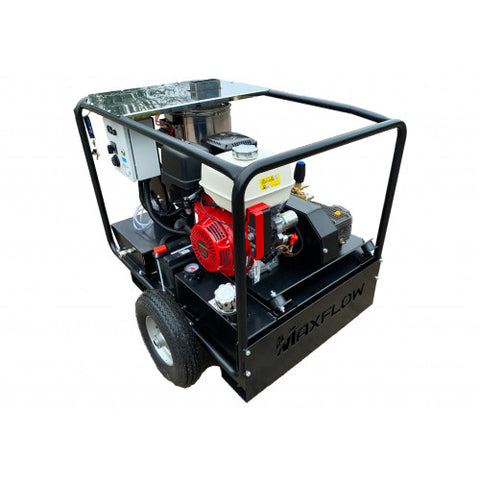 Maxflow Industrial Petrol Hot Pressure Washer - Honda GX390 21 LPM Trolley Frame + Reel (Electric Start)