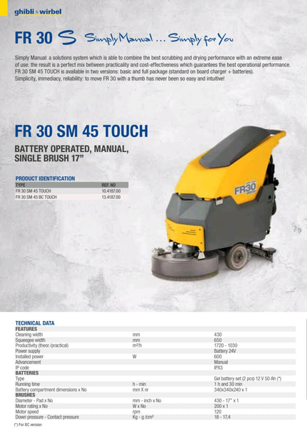 Ghibli & Wirbel FR30 SM45 Touch Walk Behind Scrubber Dryer