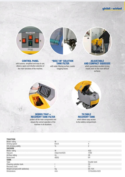 Ghibli & Wirbel FR30 SM45 Touch Walk Behind Scrubber Dryer